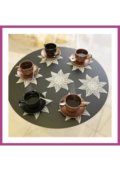 Gees Global 6 Lı Dantel Kahve Sunumluğu 15x15 Cm Asorti Desenli Dekoratif Bardak Altlığı Gbzs