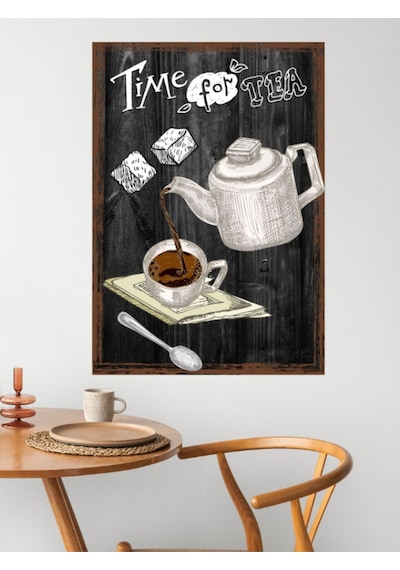 Time For Tea Siyah Çerçeve Görünümlü Ahşap Duvar Tablosu A4 - Çay Zamanı 21 X 29.7 Model4 Room9