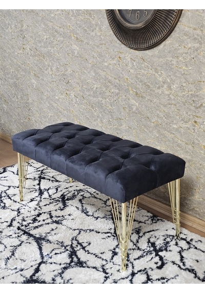 Zafir Gold Tel Ayaklı 90 Cm Puf Bench - Puf - Bench - Kasalı Oturak - Oturak - Yatak Ucu Puf Füme