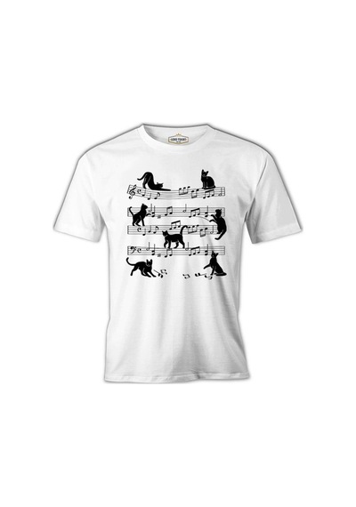 Cats And Notes Beyaz Erkek Tshirt 001