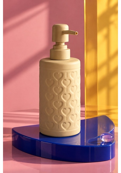 Rosıe Kum Beji Kabartma Kalp Desenli Yuvarlak Seramik Sıvı Sabunluk 350 Ml Karışık