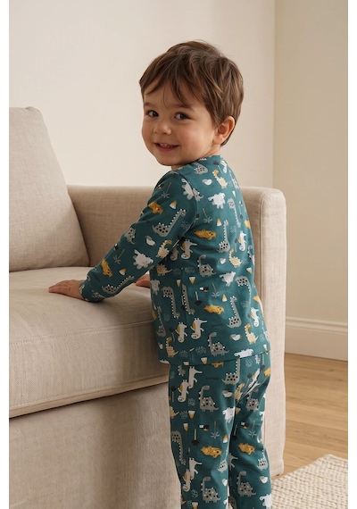 Zuzunga Erkek Çocuk %100 Pamuk Süprem Kumaş Uzun Kollu Mevsimlik Pijama Takımı Haki