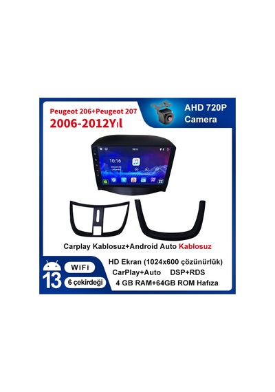 Peugeot-206+ Ve Peugeot-207 2006-2012yıl Carplay 9inç 4/64gb