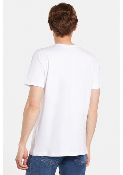 Tudors Erkek Slim Fit Dar Kesim %100 Pamuk Yumuşak Dokulu Baskılı Beyaz Bisiklet Yaka Tişört-33176 Beyaz