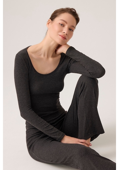 Los Ojos X Ece Antrasit Modal Kumaşlı Uzun Kollu Eşofmanlı Pijama Takımı Ribbed Pj2 Antrasit Antrasit