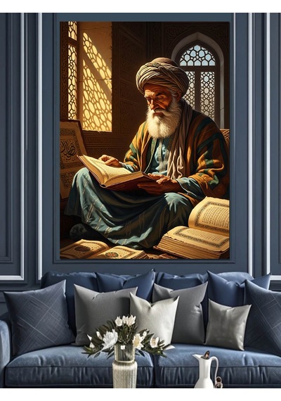 Ahşap Tablo Kitap Okuyan Yaşlı Bilge
