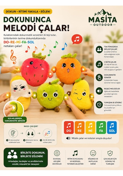 Masita Dokunmatik Ve Ritim Sensörlü İnteraktif Müzikli Peluş Oyuncak Karışık Modeller 1 Adet Kırmızı