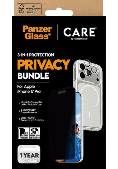 Care By Panzerglass Flagship Privacy Apple Uyumlu iPhone 17 Pro 3'lü Telefon Koruma Set- Bundle Uwf+kılıf+lens