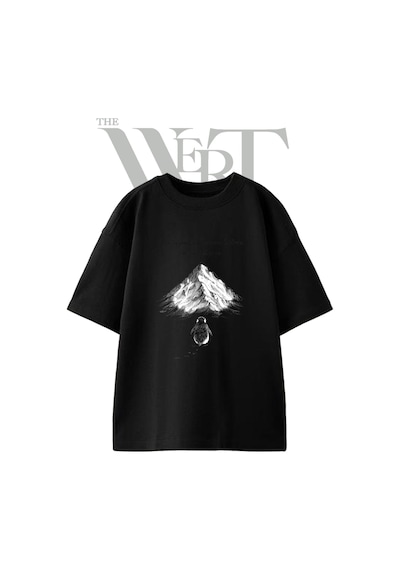 Thewert Penguen Dag Tasarım Baskılı Ünisex Siyah Oversize T-shirt