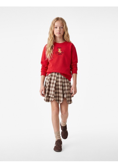 Koton Ayıcık Baskılı Şardonlu Bisiklet Yaka Uzun Kollu Sweatshirt Kırmızı 7wkg10257ak