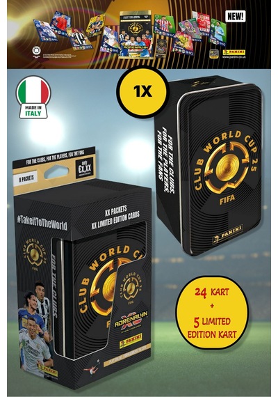 Panini Club World Cup 25 Futbolcu Kartları Tin Box Metal Kutu 24 Kart + 5 Limited Edition Kart