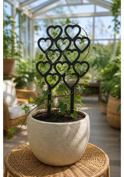 Arliadesign Kalp Desenli Bitki Destek Çubuğu 30 X 35 Cm Siyah Mdf Sarmaşık Saksı Desteği Tekli