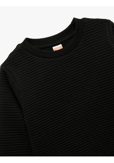 Koton Uzun Kollu Bisiklet Yaka Basic Sweatshirt Siyah 7wmb10015tk