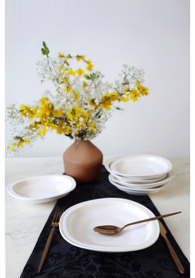 Keramika Beyaz Bloom Yemek Tabağı 24 Cm 6 Adet 006 Beyaz