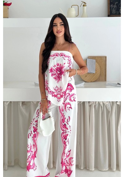 Asprin Fashion İthal Jessica Kumaş Desenli İkili Takım Pembe Pembe