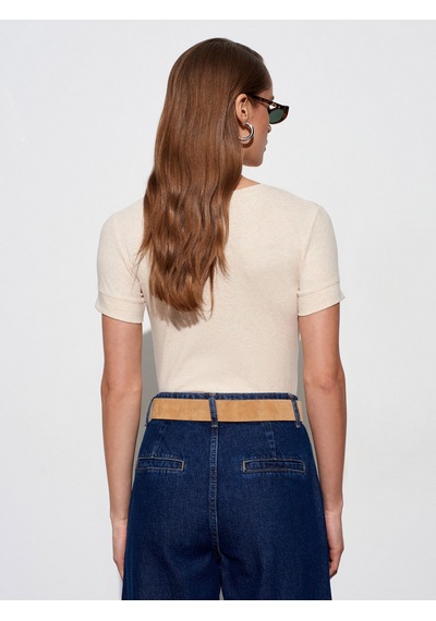 Dilvin 32637 Bisiklet Yaka T-shirt-bej Melanj
