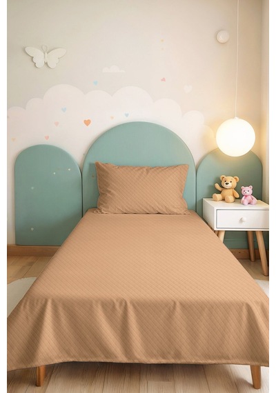 Bej Minimal Genç Odası Tek Kişilik Pike Takımı - Vizon Modern 160x220 Cm Kapitone Yatak Örtüsü Turkuaz