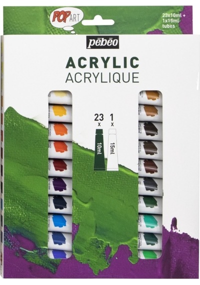 Pebeo Pop Art Akrilik Boya Seti 23x10ml + 15ml Beyaz 669720 Karışık Çok Renkli