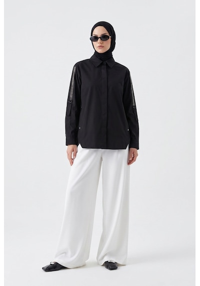 Armine Trend Kolları Taş Detaylı Bluz Gömlek Siyah 25kt301