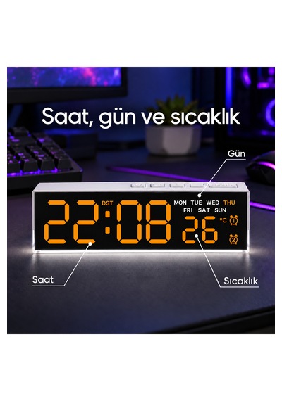 Akıllı Led Dijital Masa Saati Turuncu Renk