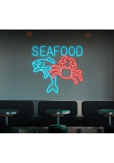 Seafood Yazılı Ve Şekilli Neon Tabela Turkuaz
