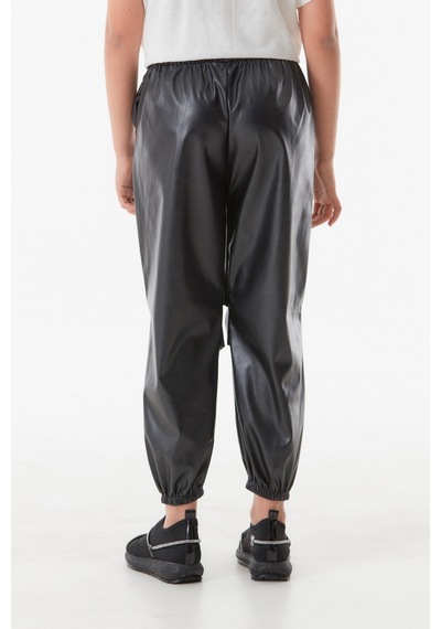 Fullamoda Suni Deri Beli Lastikli Jogger Kız Çocuk Pantolon- Siyah 24MCCK7336204081-Siyah