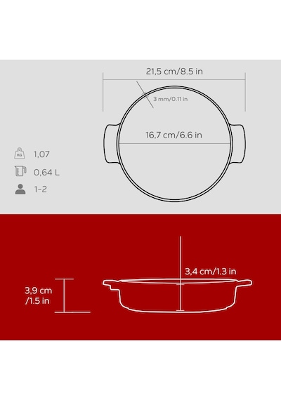 Lava Döküm Yuvarlak Güveç Kabı Döküm Demir Yekpare Çift Kulplu Çap Ø 17cm.-bordo Bordo