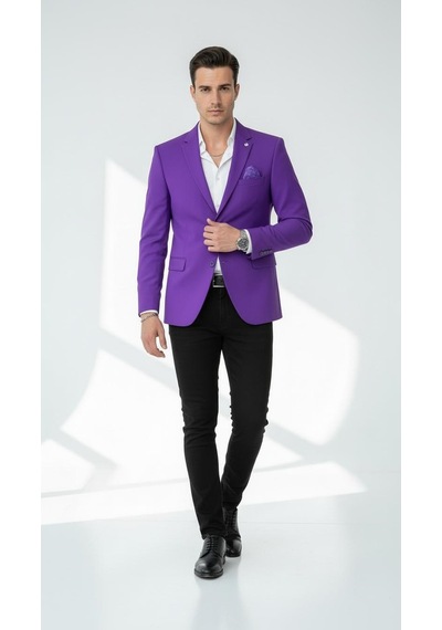 Plus Scorpion Erkek Mono Yaka Tek Düğmeli Çift Yırtmaçlı Blazer Ceket Premium Dokuma Kumaş, 8 Renk Mor Plus Scorpion Erkek Mono Yaka Tek Düğmeli Çift Yırtmaçlı Blazer Ceket Premium Dokuma Kumaş, 8 Renk Mor