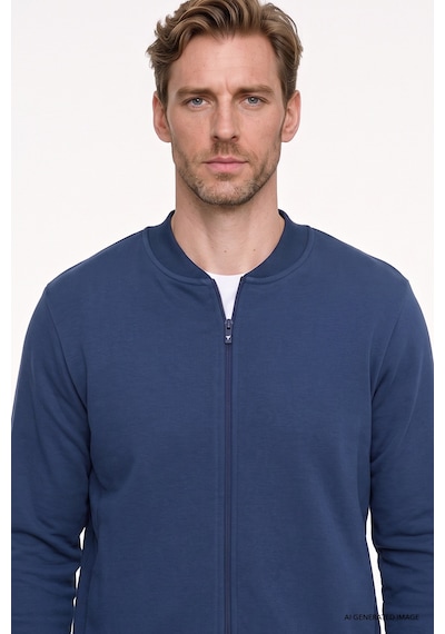 AC&Co / Altınyıldız Classics Erkek Lacı Standart Fit Normal Kesim İçi Polarlı Kolej Yaka Pamuklu Sweatshirt Lacivert