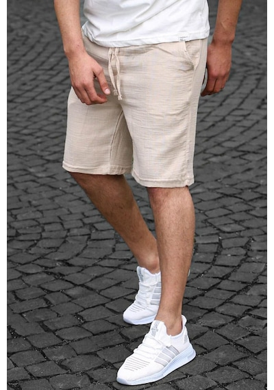 Madmext Bej Basic Keten Erkek Şort 6506