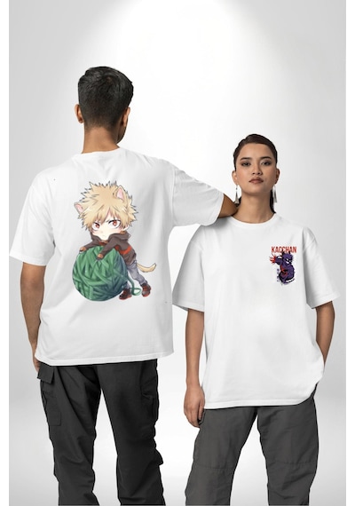 Kasuki Bakugo Anime Beyaz Oversize Unisex Ön Ve Sırt Baskılı Tişört Beyaz Kasuki Bakugo Anime Beyaz Oversize Unisex Ön Ve Sırt Baskılı Tişört Beyaz