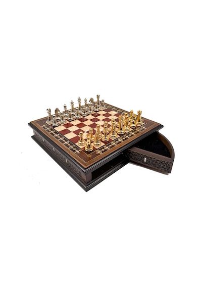 Özel - 210 - Tasarım El İşi Yuvarlak Satranç Tahtası Ve Metal Satranç Taşları Mcyv28 - - Muratech - Altın-gümüş, Kırmızı