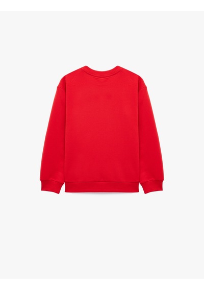 Koton Atatürk Baskılı Uzun Kollu Bisiklet Yaka Pamuklu Sweatshirt Kırmızı 7wkg10705ak