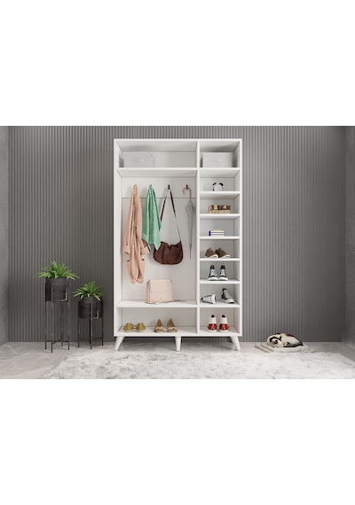 Açelya Portmanto Vestiyer Ayakkabılık Beyaz-m4 105cm Montaj Dahil
