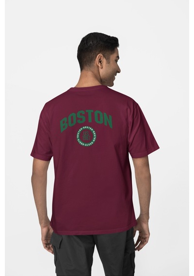 Boston Ön-arka Baskılı %100 Pamuk Beyaz Kadın/erkek Unisex Rahat Kalıp Oversize T-shirt Bordo Boston Ön-arka Baskılı %100 Pamuk Beyaz Kadın/erkek Unisex Rahat Kalıp Oversize T-shirt Bordo