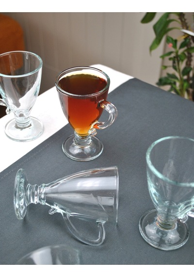 Rich Cam 6'lı Kulplu Çay Bardağı Kupa 130 Ml Ayaklı Kahve Bardağı-kuğu Model Şeffaf