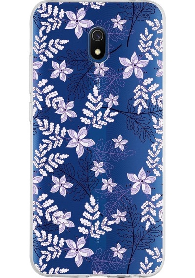 Xiaomi Redmi 8a Uyumlu Kapak Floral Lila Tasarımlı Şeffaf Silikon Kılıf