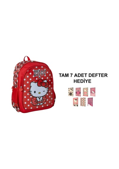 Hello Kıtty Okul Çantası + 7 Adet Defter Kırmızı