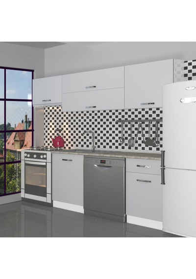 Decoraktiv Elite 220 Mdf Hazır Mutfak Dolabı - Tezgah Dahil - Buz Gri Açık Gri