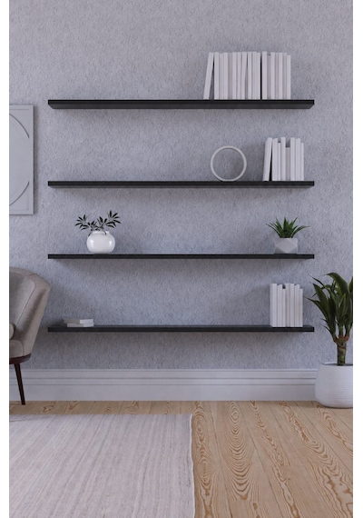 Yankı-byeg 100 Cm 4lü Mat Siyah Mdf Uçan Duvar Rafı Gizli Bağlantı Modern Tasarım