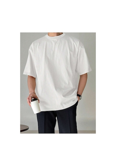 Tarz Cool Erkek Bisiklet Yaka %100 Pamuk T-shirt Beyaz