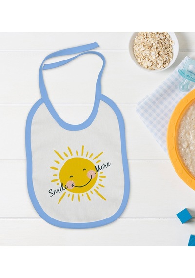 Bk Kids Smile More Tasarımlı Mavi Bebek Mama Önlüğü Mavi