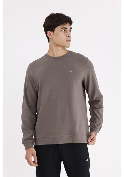Rowinger Yatay Dokulu Ottoman Yüzey Tonal Logo Detaylı Bisiklet Yaka Standart Kalıp Sweatshirt Antracite