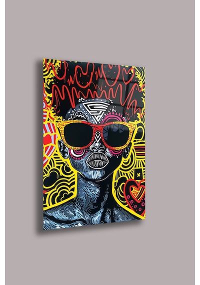 Renkli İskelet 4mm Cam Tablo Karanlık Pop Art Uv Baskı Tasarım Beyaz