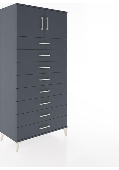 Hyperion Dolap Tek Raflı 8 Çekmeceli 2 Kapaklı 88x44x182 Antrasit-antrasit Antrasit