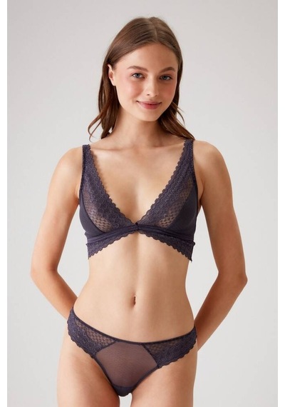 Pierre Cardin Dantel Detaylı Bralet Sütyen Takım Koyu Mürdüm 001