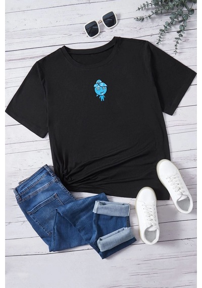 Unisex Su Avatar Baskılı Kısa Kol T-shirt SIYAH