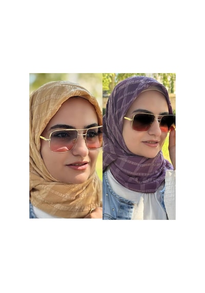 Aldaıyr 2 Jakarlı Pamuk Caz Eşarp 120x 120 Turuncu-mor 1007 2 Adet