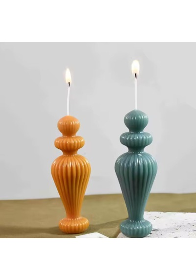 Silikon Avrupa Çizgili Mum Kalıbı Aromaterapi Mumluk Süs Masaüstü Dekorasyon Mumu 12.7 Cm