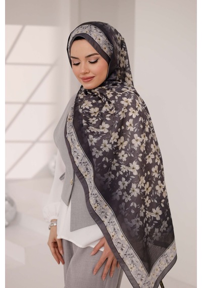 Mimiyum Flora Desen Soft Şal Siyah